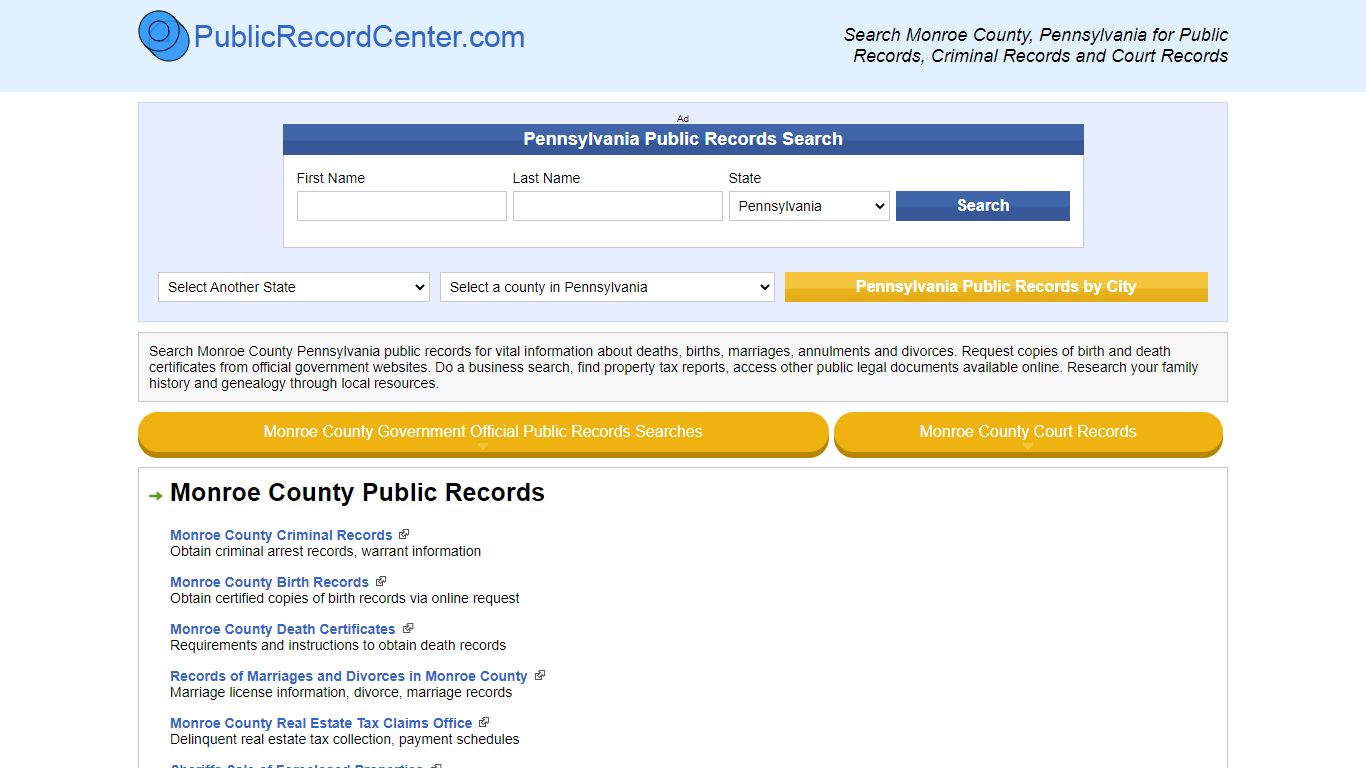 Monroe County Pennsylvania Free Public Records - Court ...